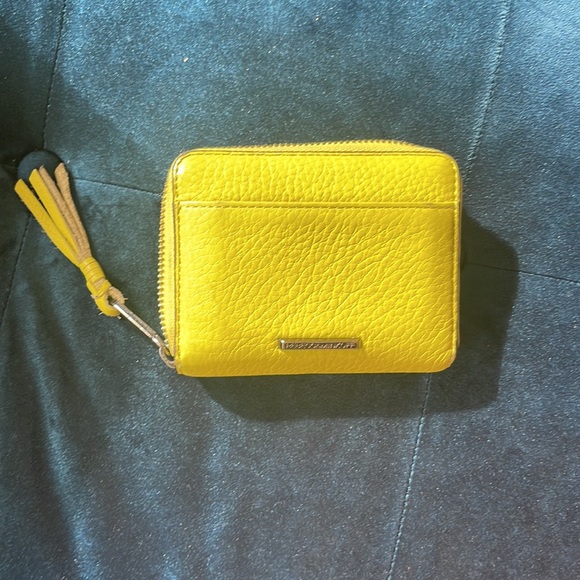 Rebecca Minkoff Leather Studded Wallet, Day-Glow Yellow Full Zipper - Picture 3 of 6